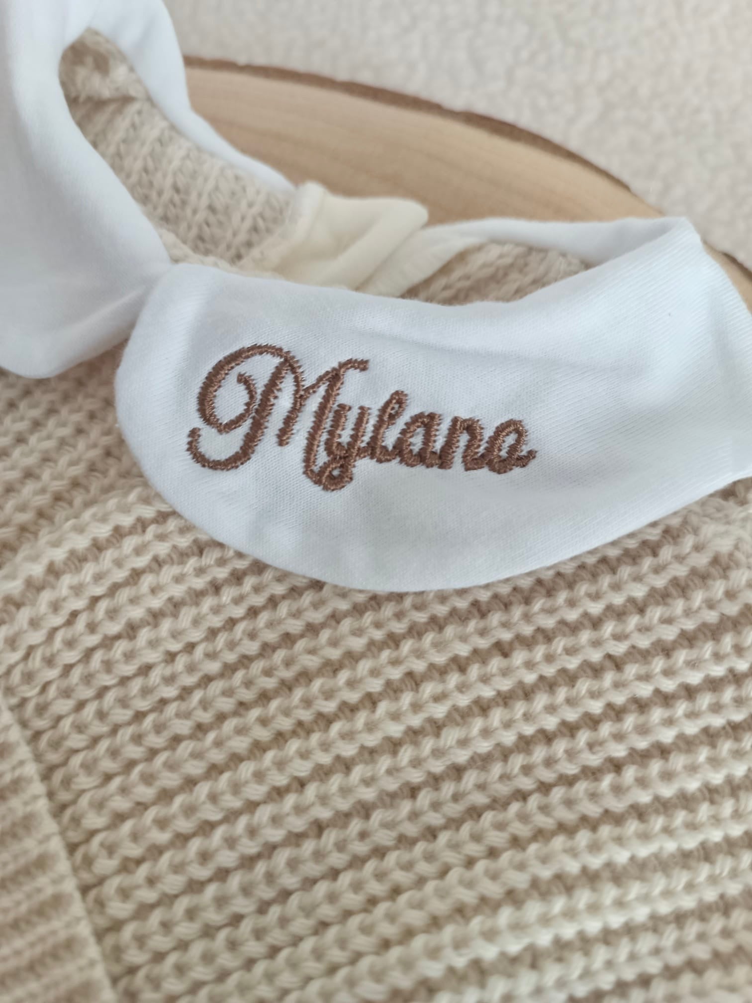 Combinaison maille beige avec col blanc - 0/3 mois - personnalisable