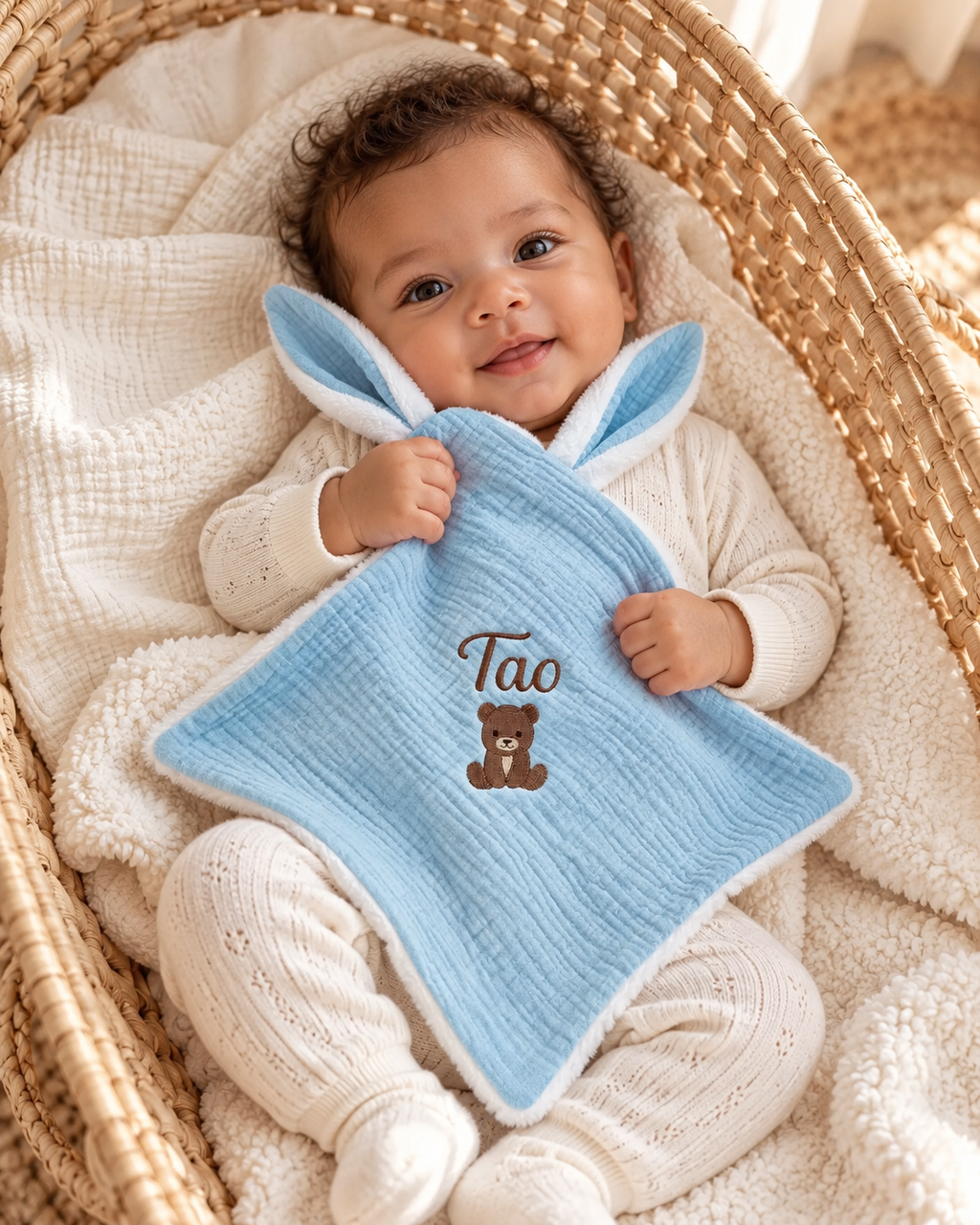 Doudou lange personnalisé bébé en gaze de coton