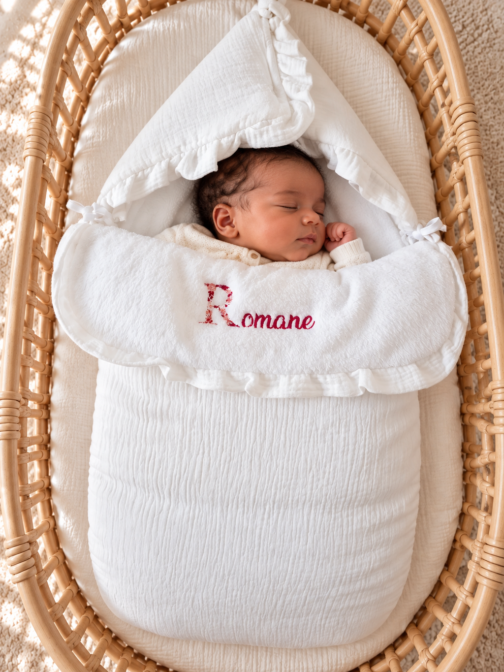 Nid d’ange personnalisé bébé en gaze de coton