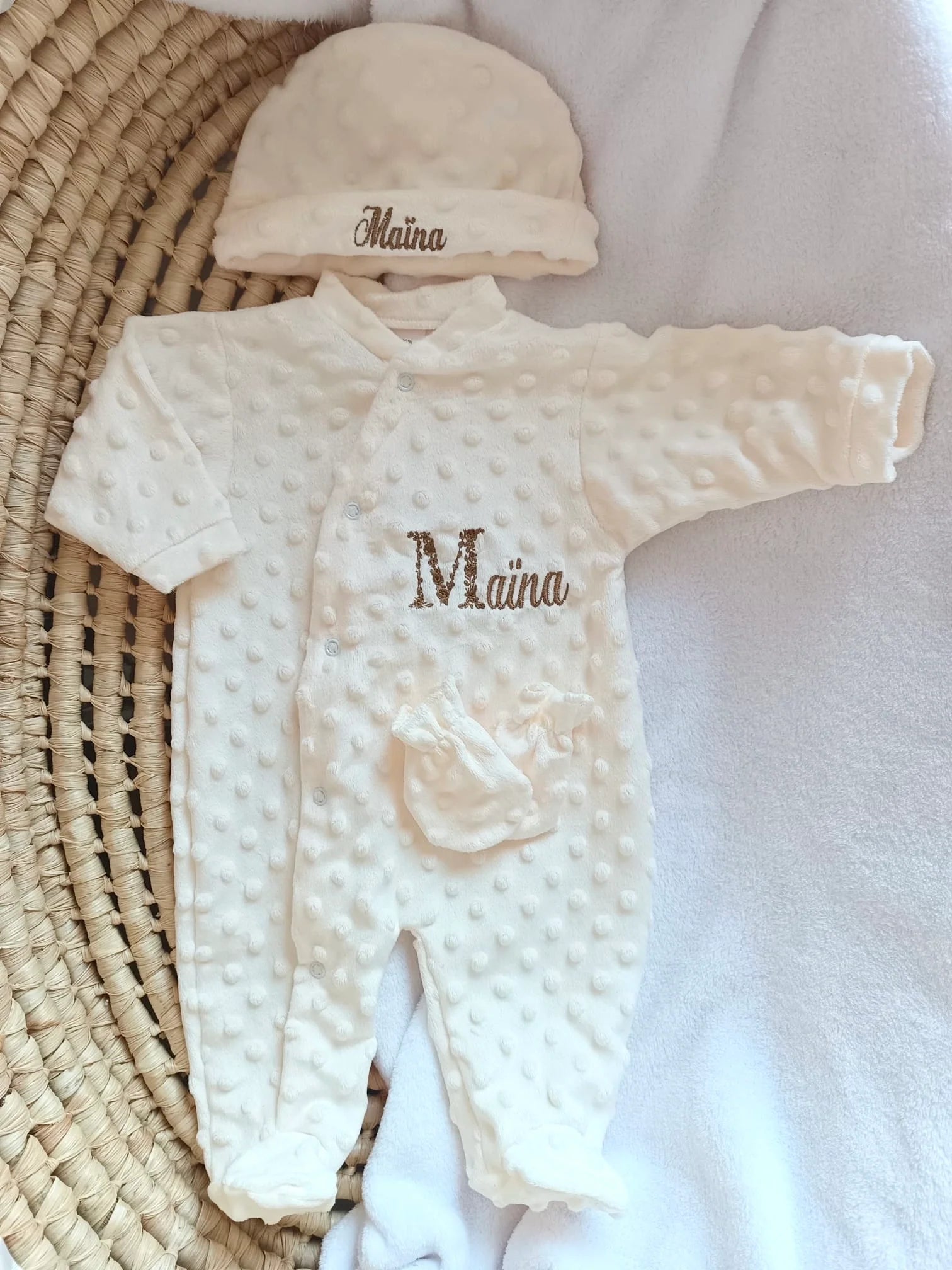 Pyjama naissance personnalisé minky – ensemble 3 pièces bébé