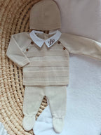 Ensemble complet beige avec boutons style bois 0/3 mois