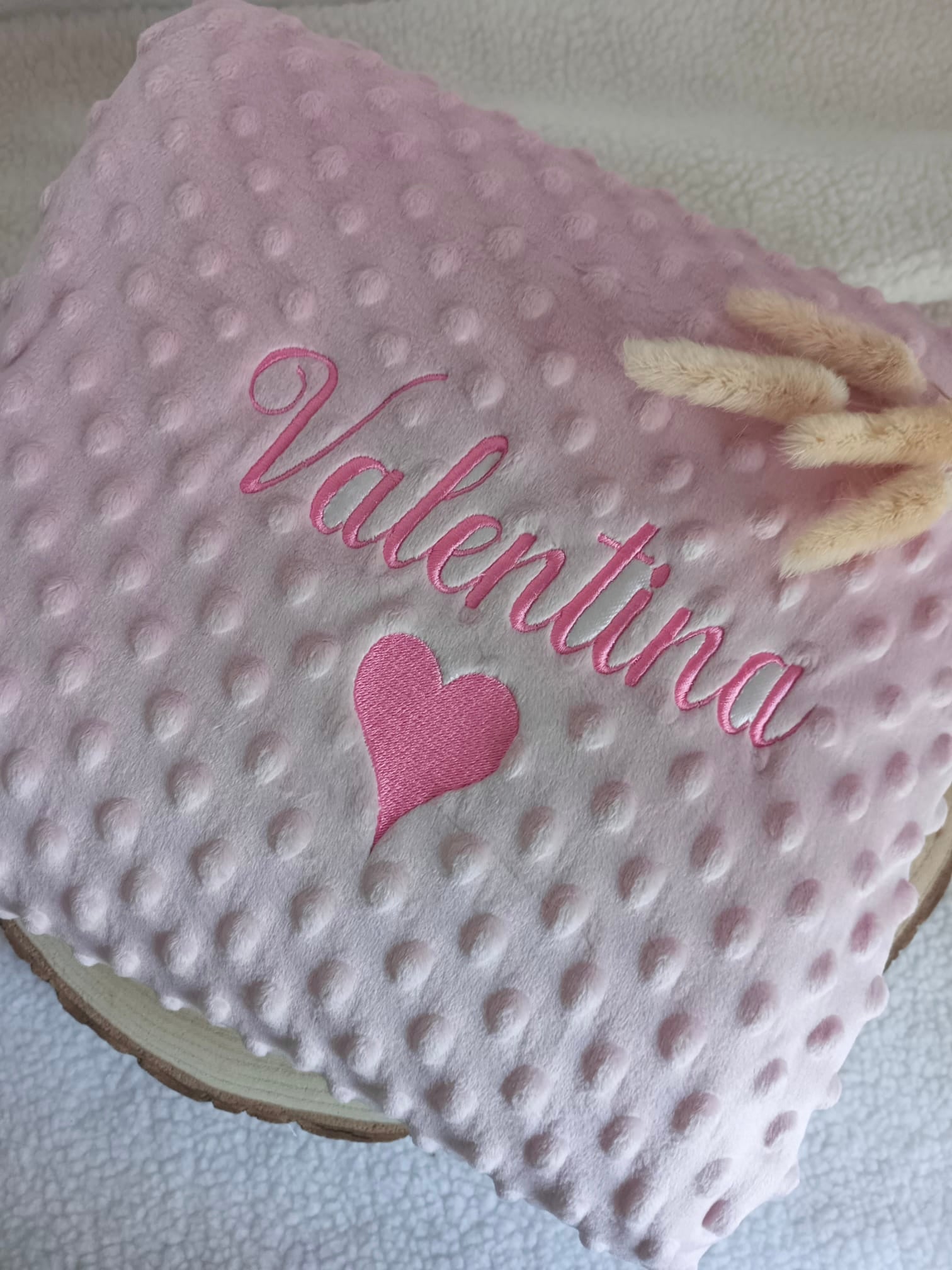 Couverture en minky vieux rose - personnalisable -
