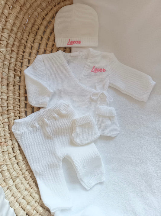 Tenue naissance 0/3 mois en maille blanc - personnalisable