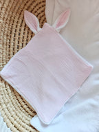 Doudou lange gaze de coton et polaire - rose - personnalisable -