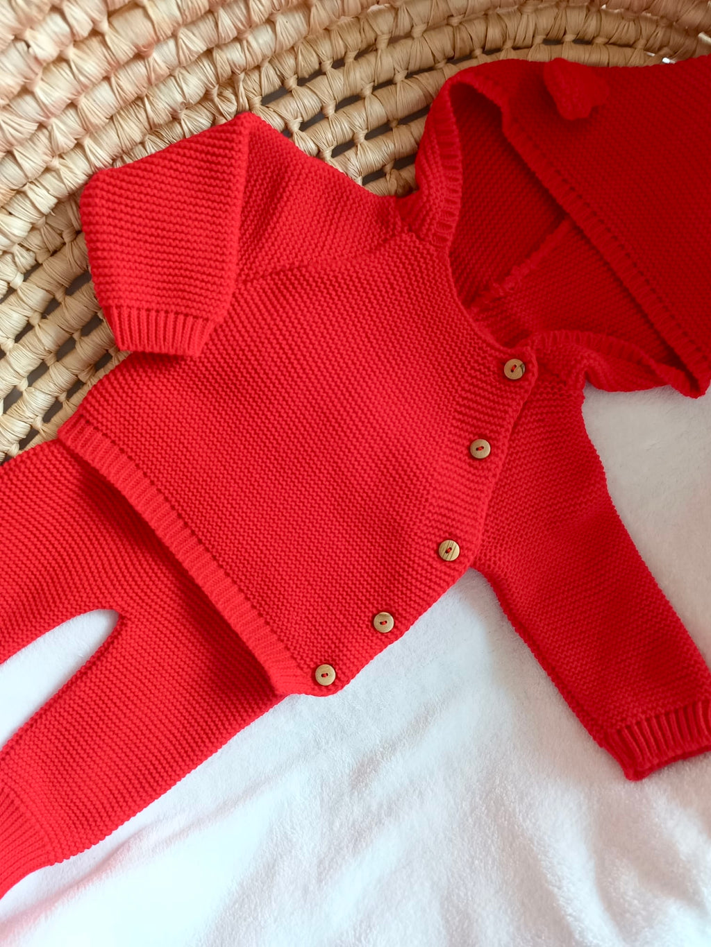 Tenue naissance rouge 0/3 mois -  oreilles ours - personnalisable -