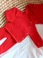 Tenue naissance rouge 0/3 mois -  oreilles ours - personnalisable -