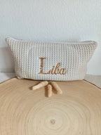 Trousse en nid d’abeille beige - personnalisable -