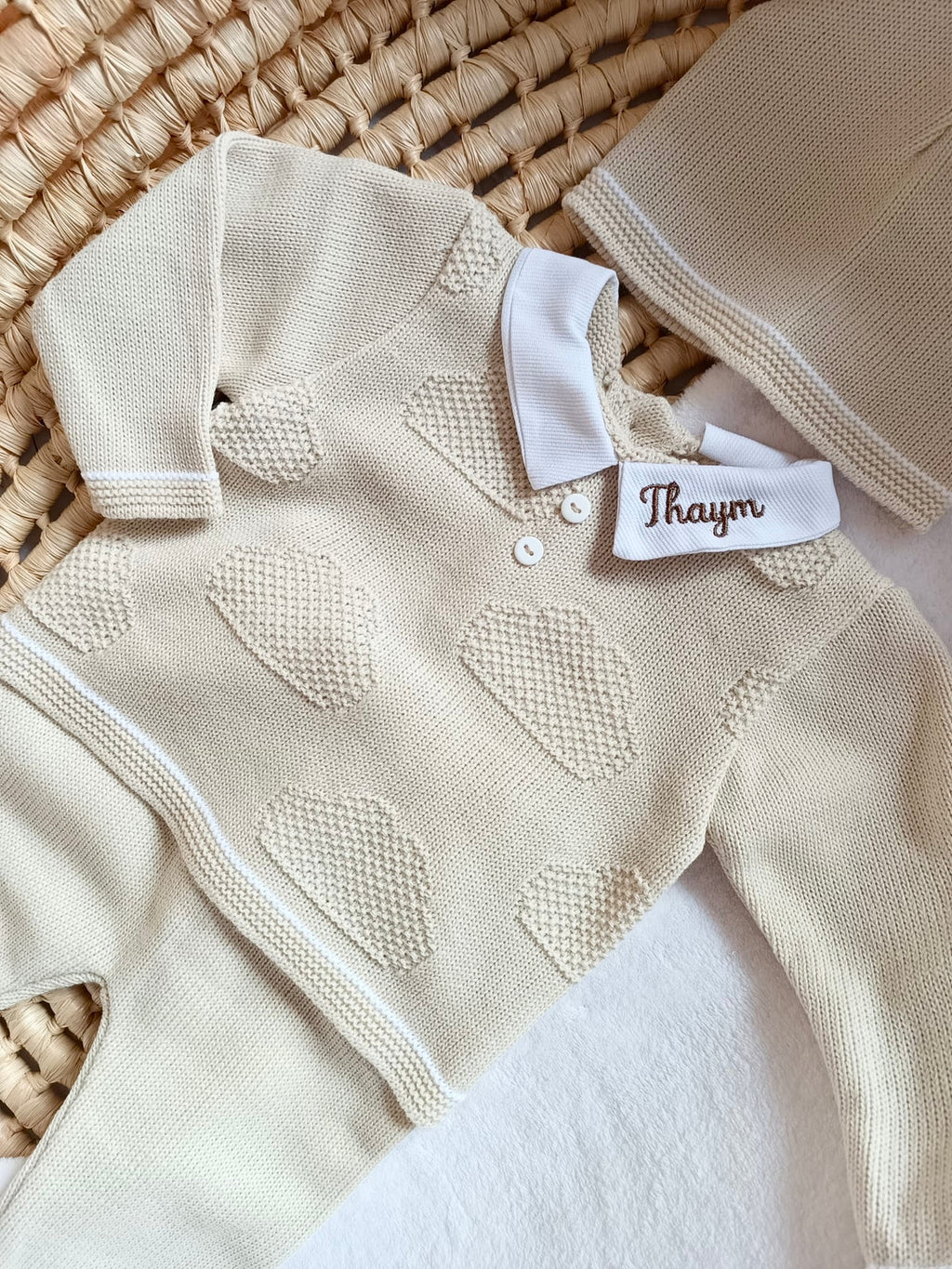 Ensemble complet naissance beige/blanc détails nuage 0/3 mois