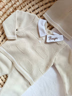 Ensemble complet naissance beige/blanc détails nuage 0/3 mois