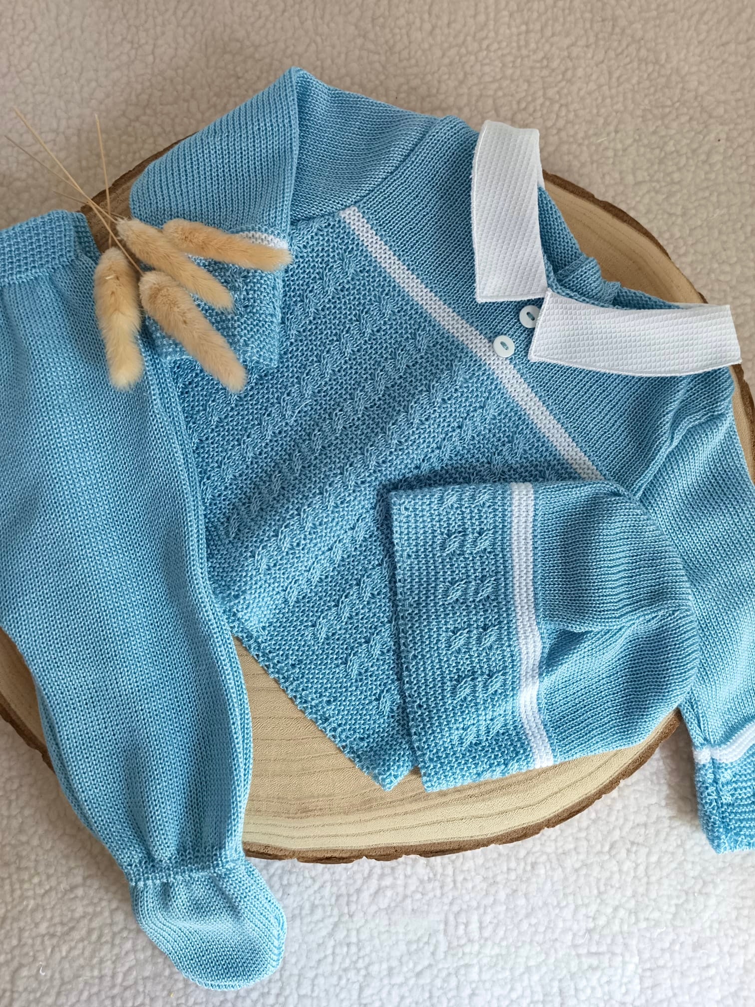 Ensemble complet naissance bleu/blanc 0/3 mois