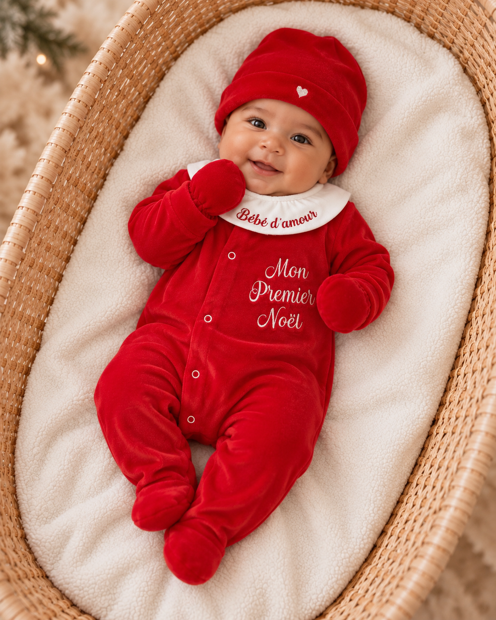 Ensemble bébé Mon Premier Noel brodé - 4 pièces en velours - 0/3 mois