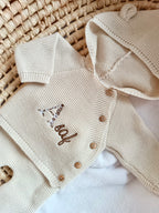 Tenue naissance beige 0/3 mois - oreilles ours - personnalisable - NOUVEAU MODEL AVEC BONNET OREILLES OURS