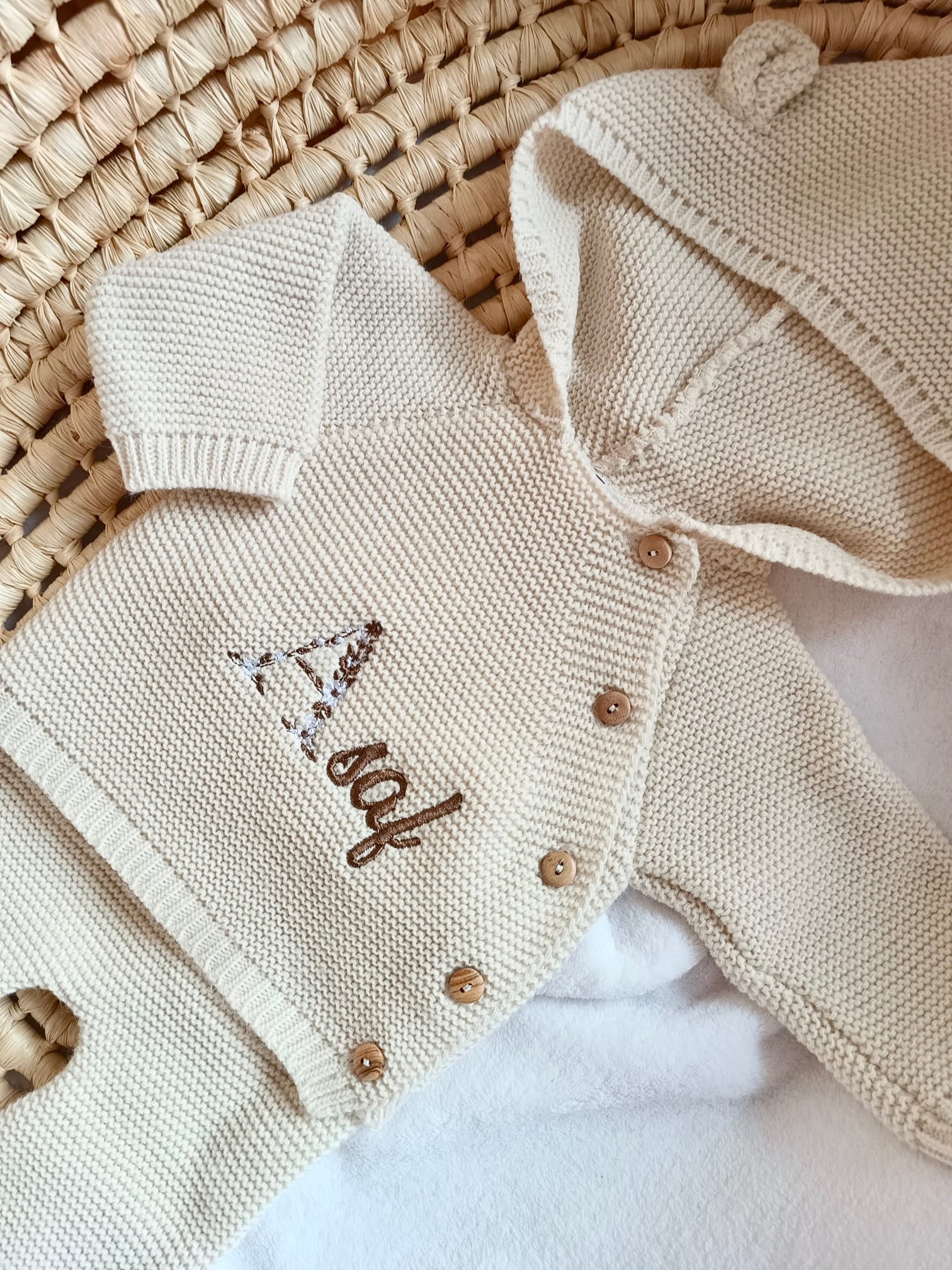 Tenue naissance beige 0/3 mois - oreilles ours - personnalisable -