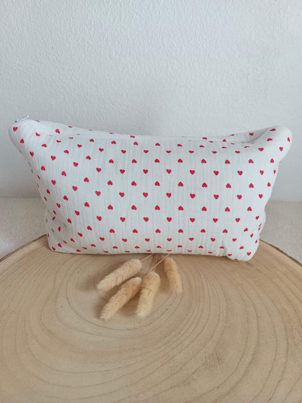 Trousse en gaze de coton cœurs rouge- personnalisable -