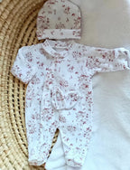 Pyjama naissance personnalisé velours – Fleur de coton (3 pièces)