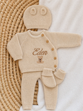 Tenue de naissance personnalisée 4 pièces bonnet oreilles ours – 0-3 mois