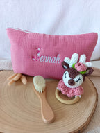 Trousse en gaze de coton framboise - personnalisable -