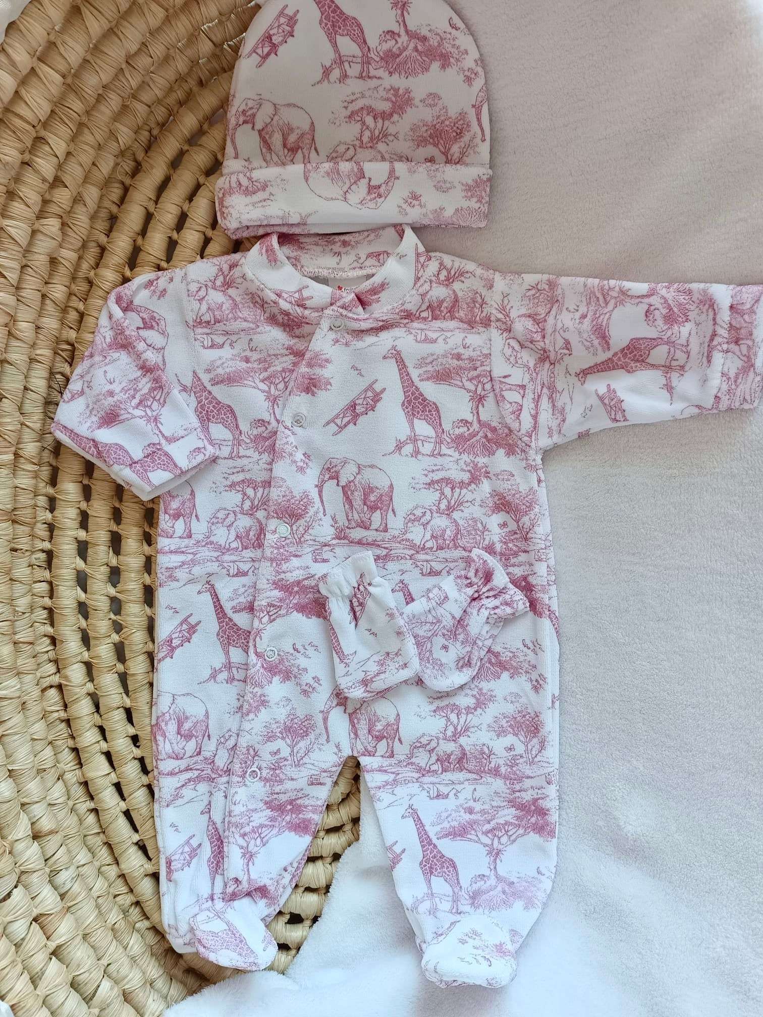 Dors bien velours tons safari rose/fushia, 3 pièces