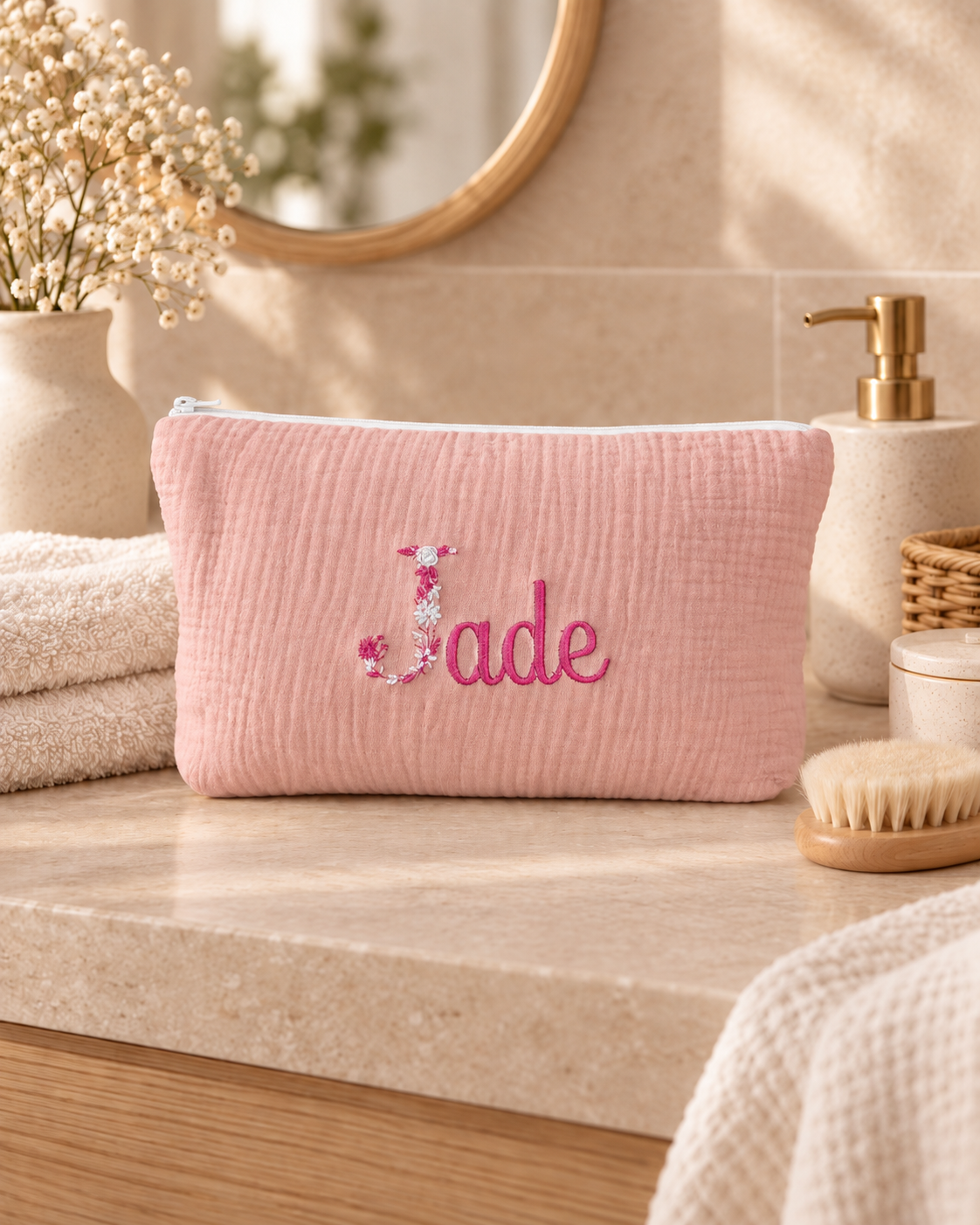 Trousse personnalisée bébé en gaze de coton