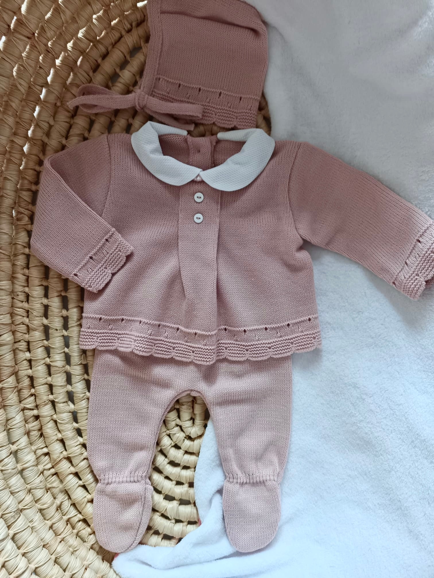 Ensemble complet naissance vieux rose 0/3 mois