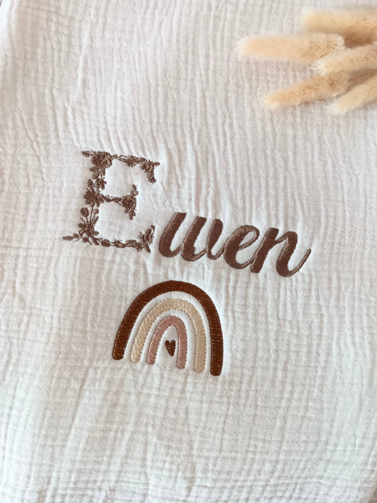 Couverture en gaze de coton et polaire beige - personnalisable -