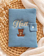 Protège carnet de santé personnalisé bébé en gaze de coton