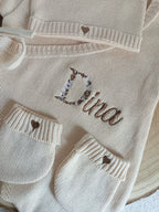 Combinaison beige 100% coton, 3 pièces, 0/3 mois - personnalisable -