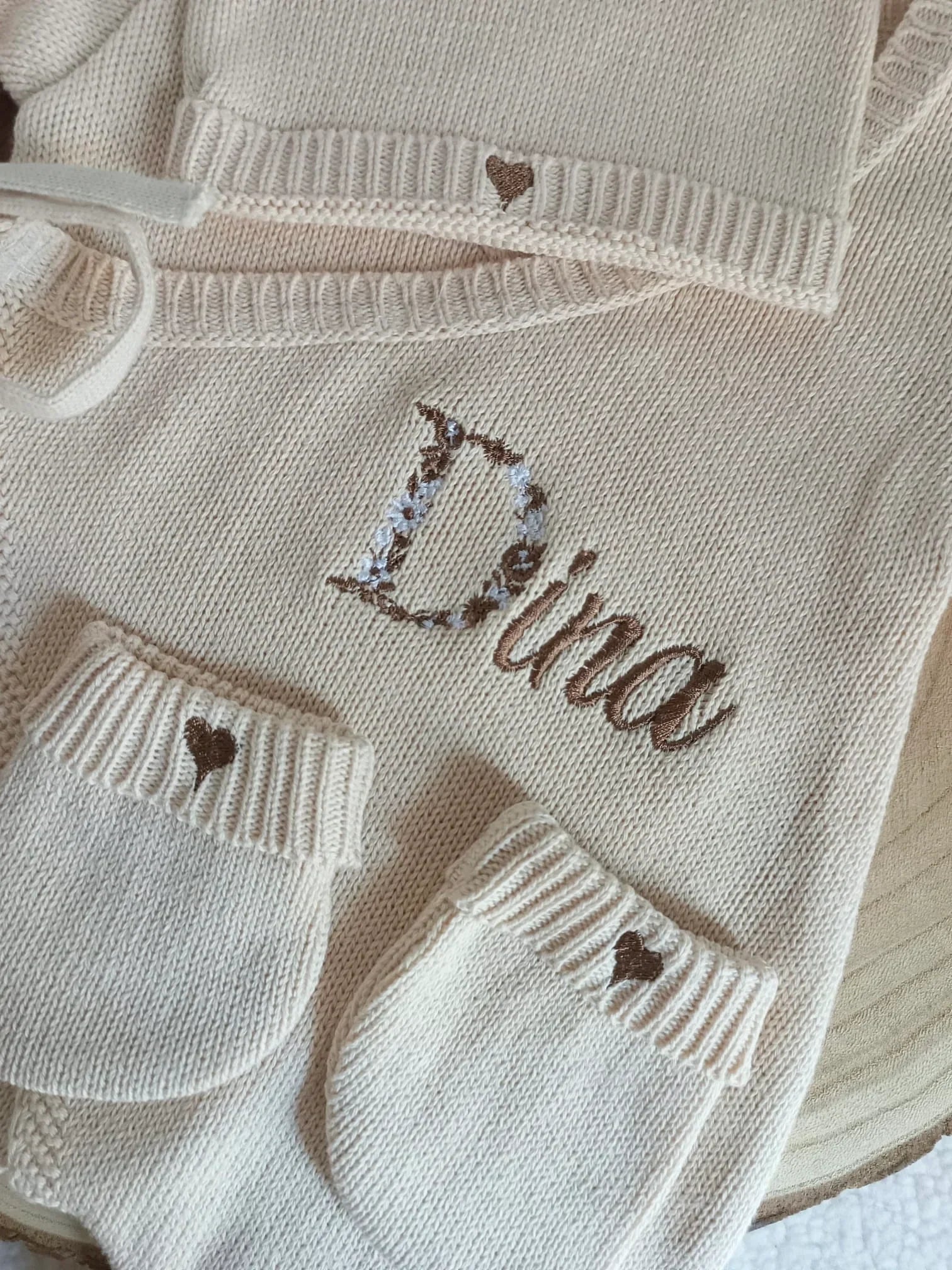 Combinaison naissance personnalisée 100% coton – ensemble 3 pièces