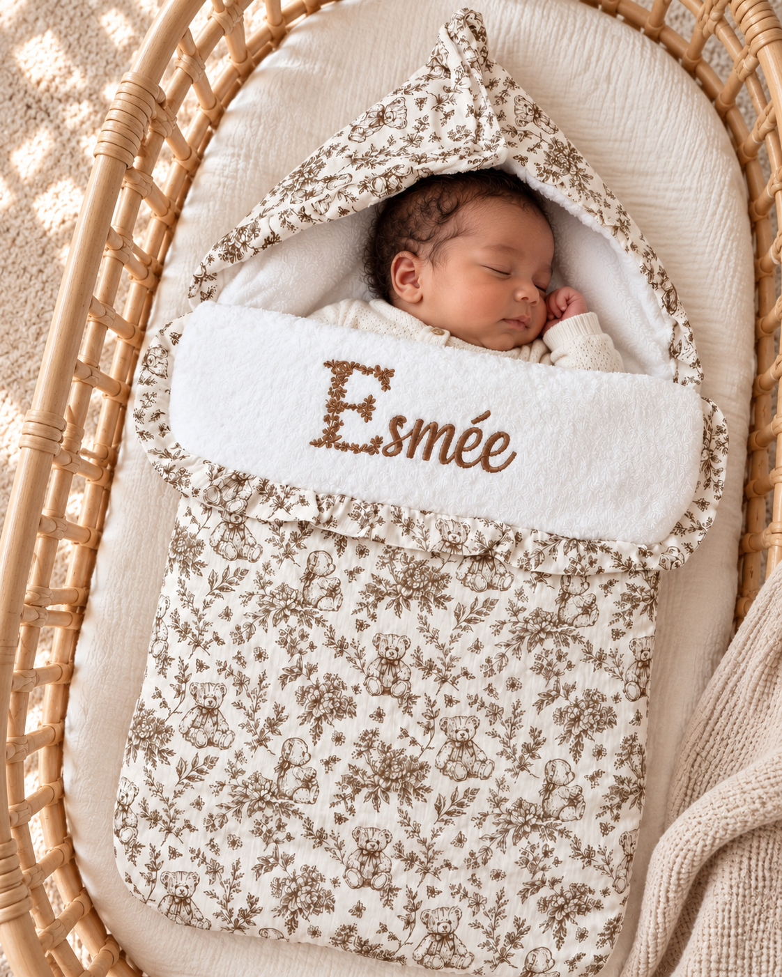 Nid d’ange personnalisé bébé en gaze de coton – Rêve d’Ourson