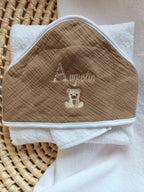 Cape de bain en gaze de coton marron - personnalisable -