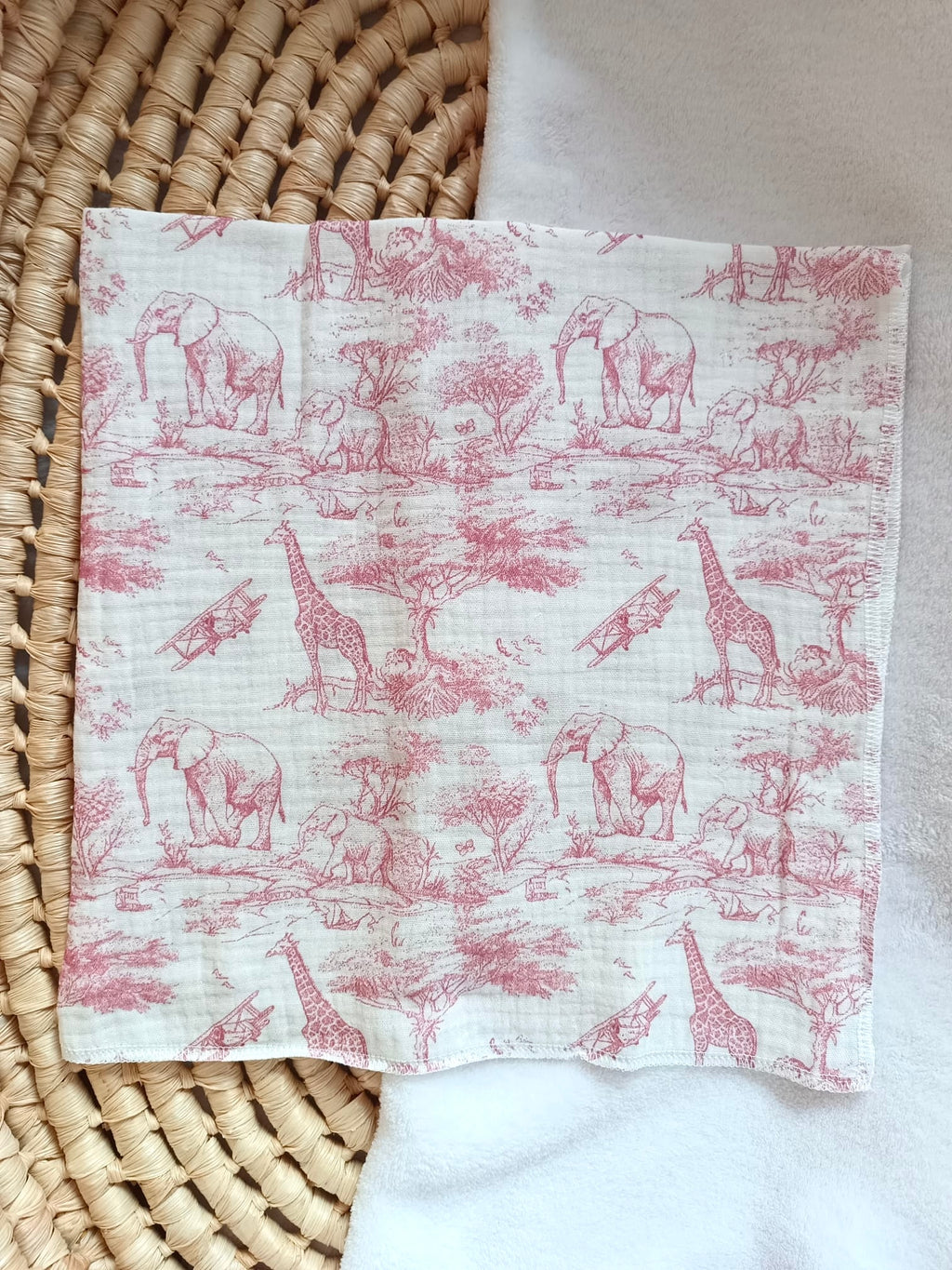 Lange en gaze de coton safari tons rose/fushia 60*60 personnalisable