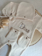 Combinaison beige 100% coton, 3 pièces, 0/3 mois - personnalisable -
