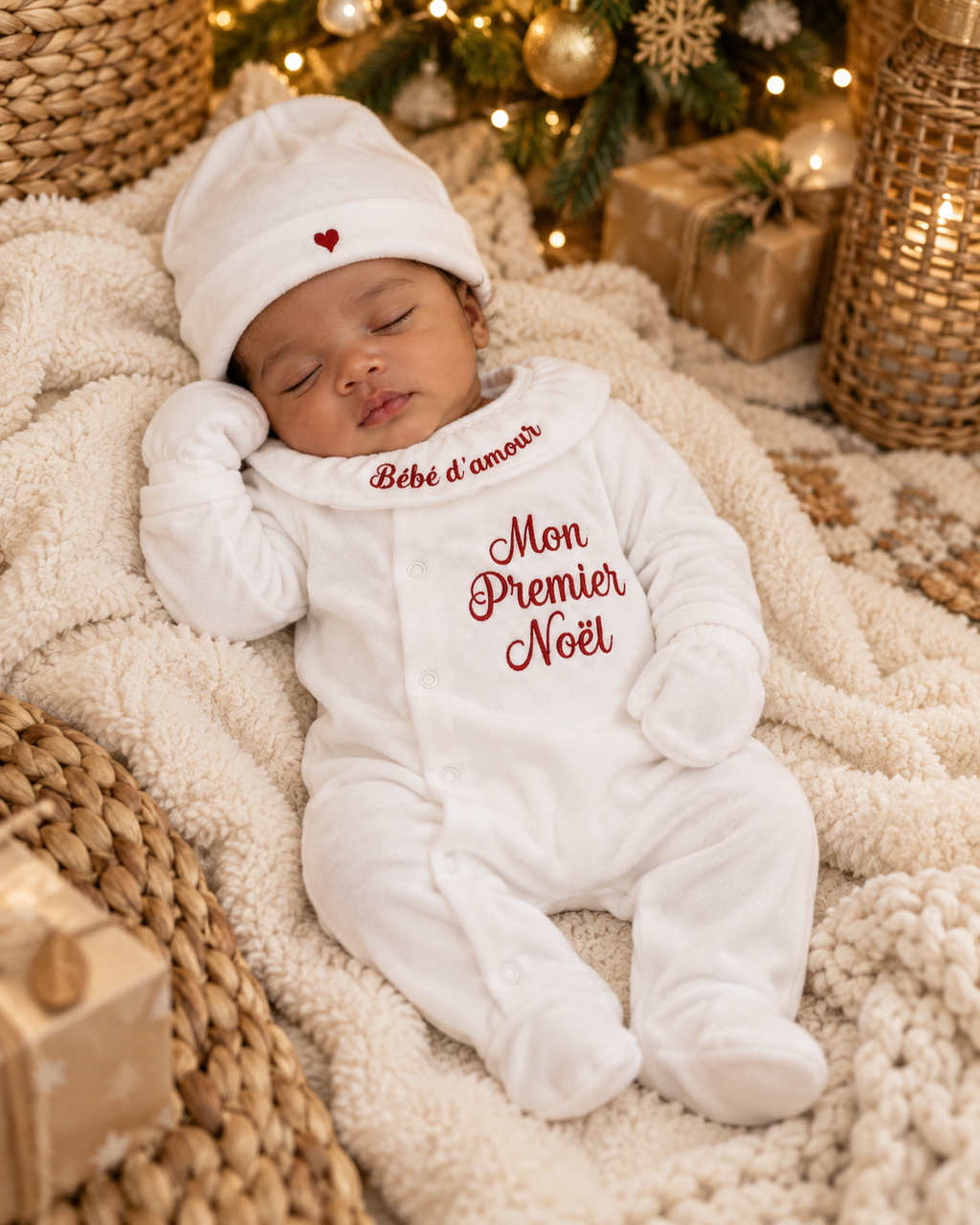 Ensemble bébé Mon Premier Noel brodé - 4 pièces en velours - 0/3 mois