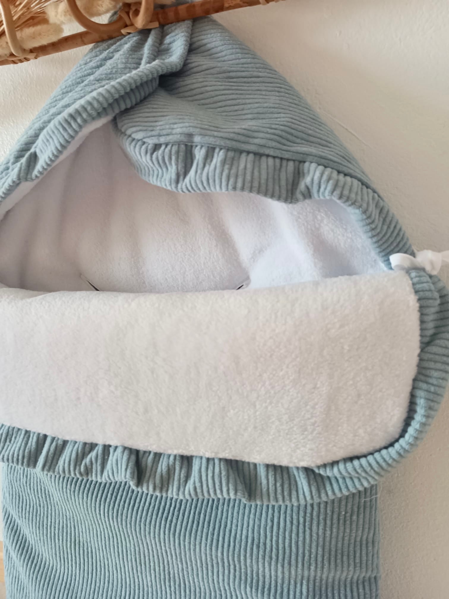Nid d'ange en velours et polaire bleu gris