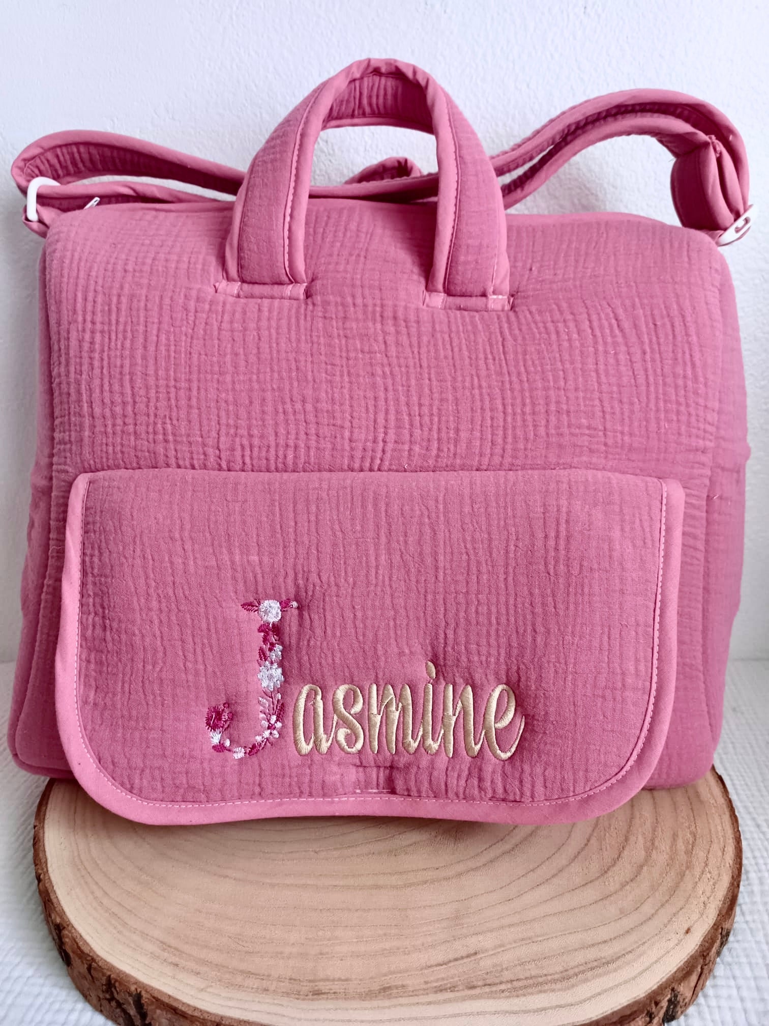 Sac à langer en gaze de coton framboise - personnalisable -