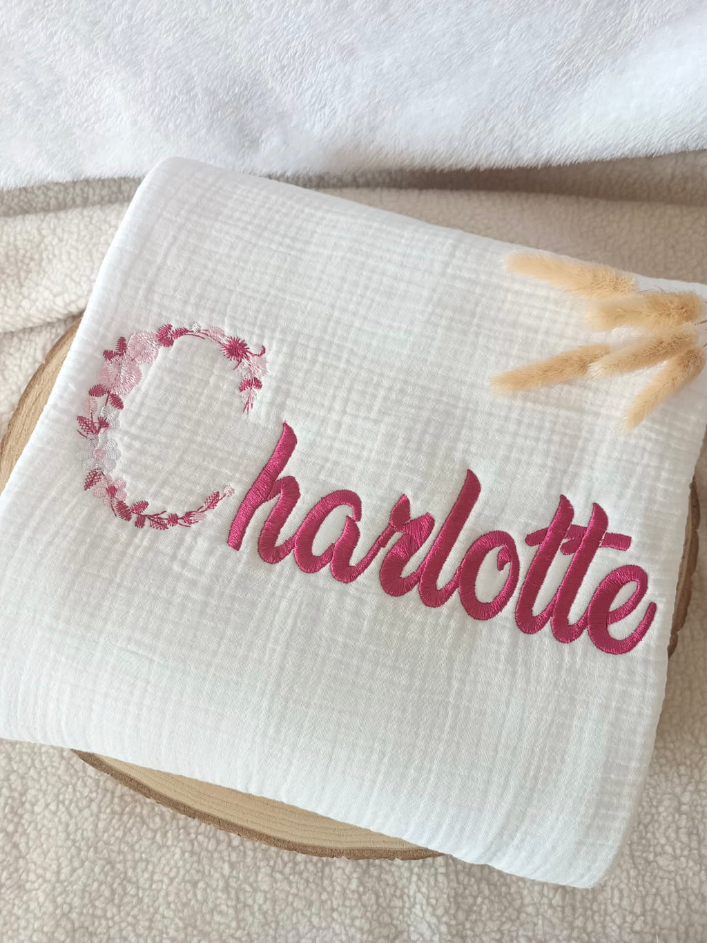 Couverture en gaze de coton et polaire blanc - personnalisable -