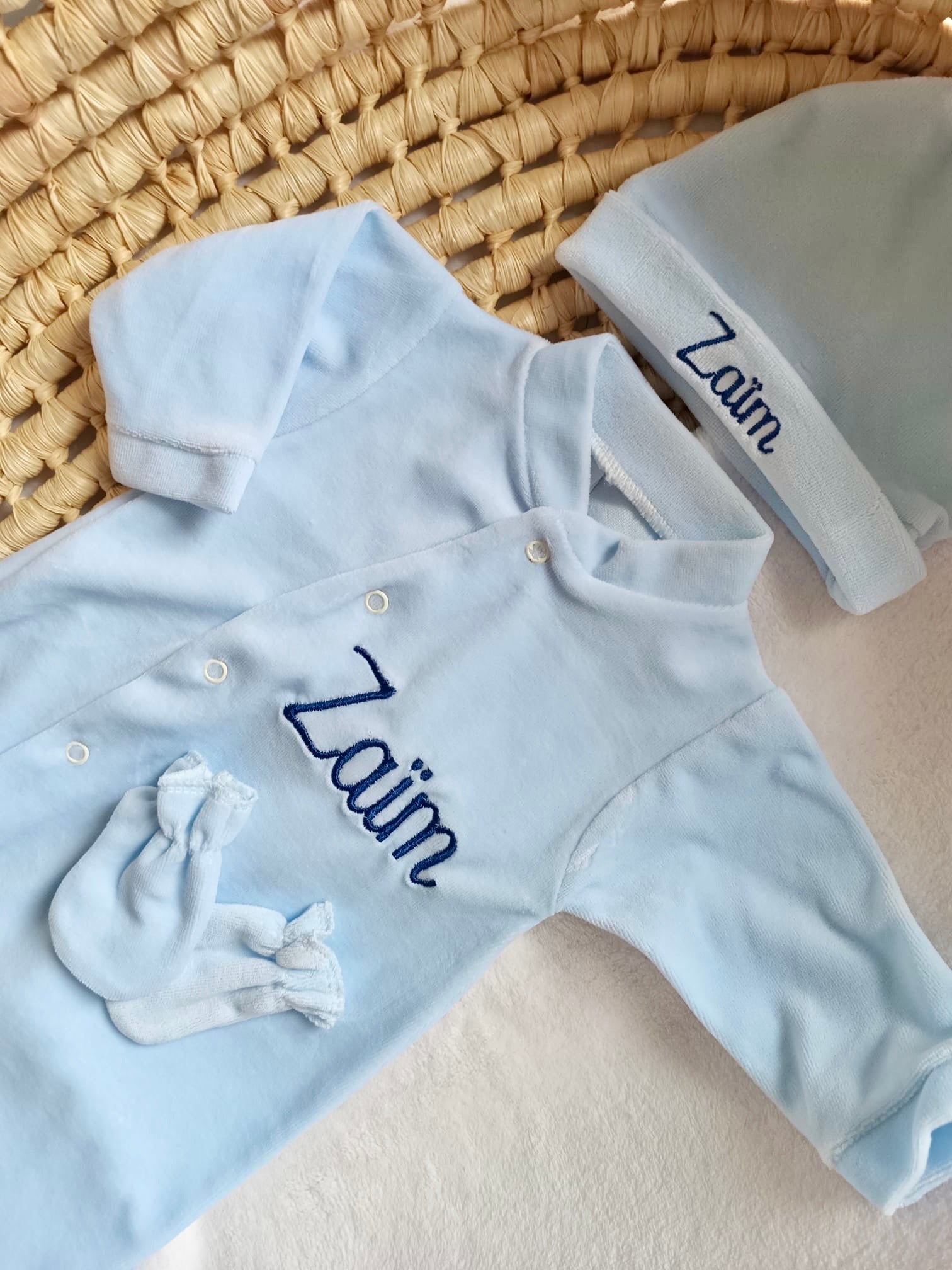 Dors bien velours bleu ciel, 3 pièces