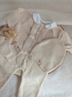 Combinaison beige oreilles lapin 100% coton, 3 pièces, 0/3 mois - personnalisable -
