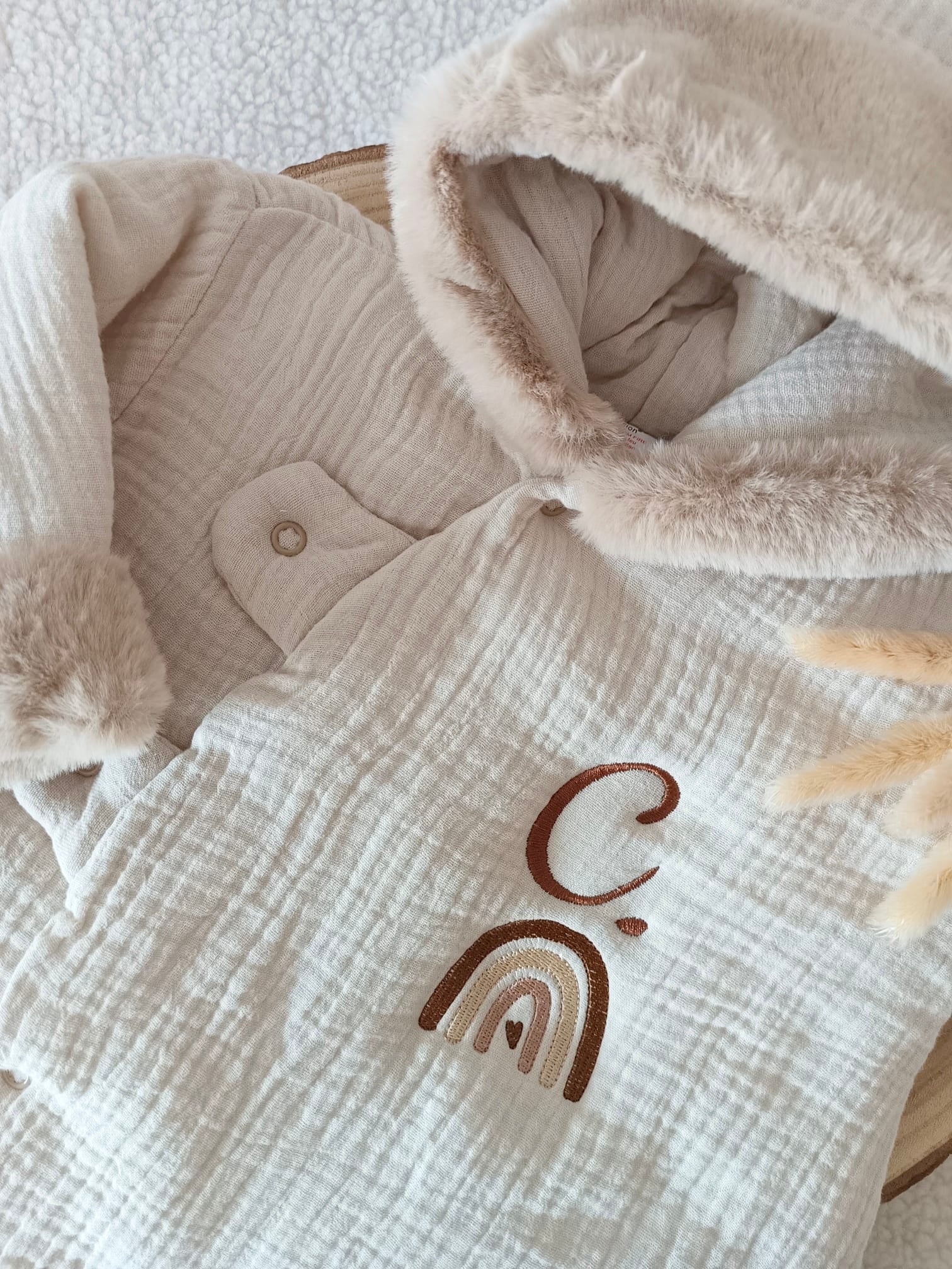 Combinaison pilote en gaze de coton fourrure beige - personnalisable - plusieurs tailles -