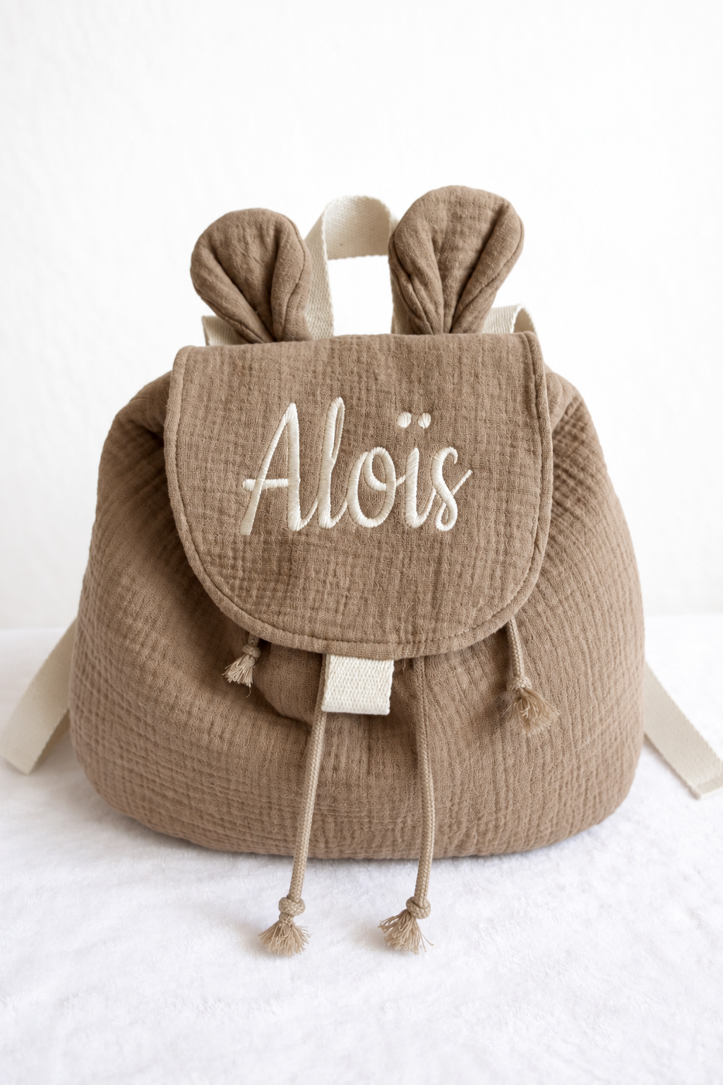 Sac à dos personnalisé enfant en gaze de coton – Oreilles d’ourson