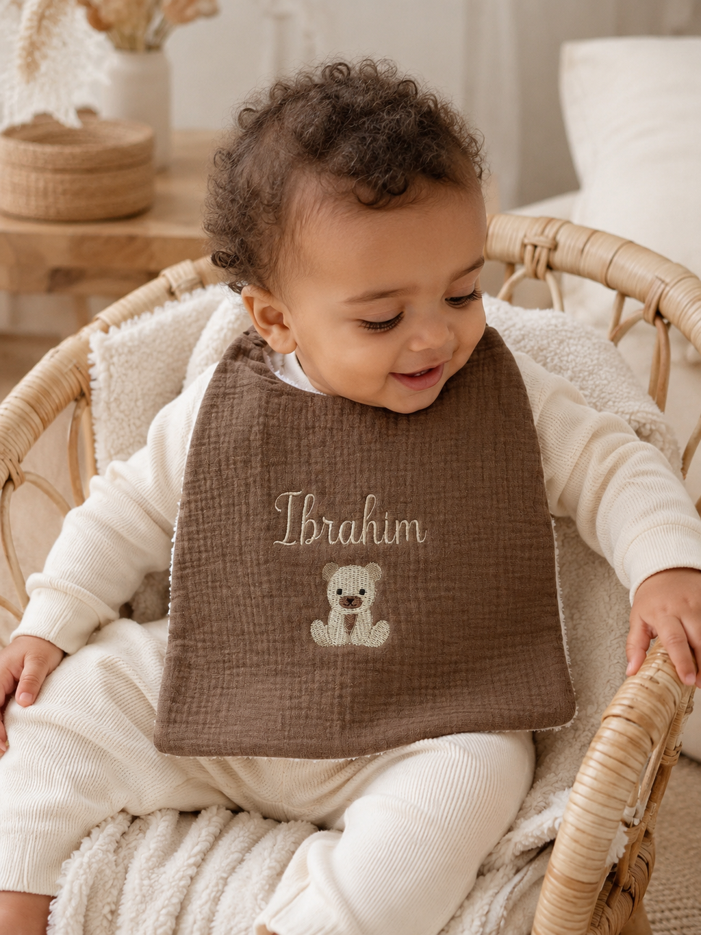 Bavoir personnalisé bébé en gaze de coton