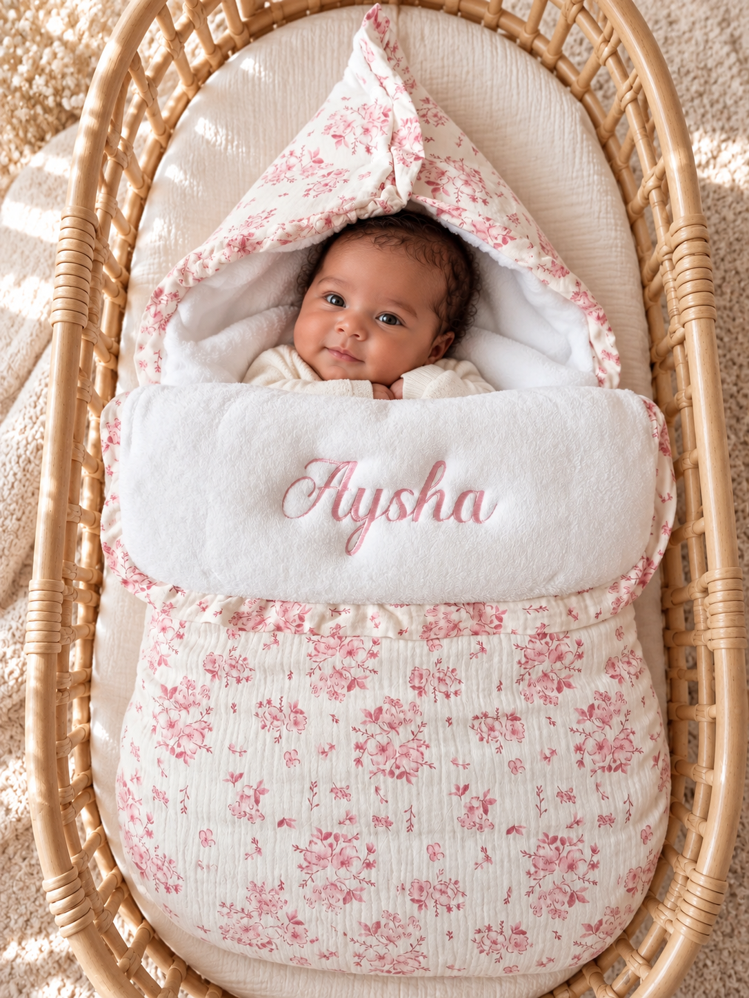 Nid d’ange personnalisé bébé – Fleurs de Coton