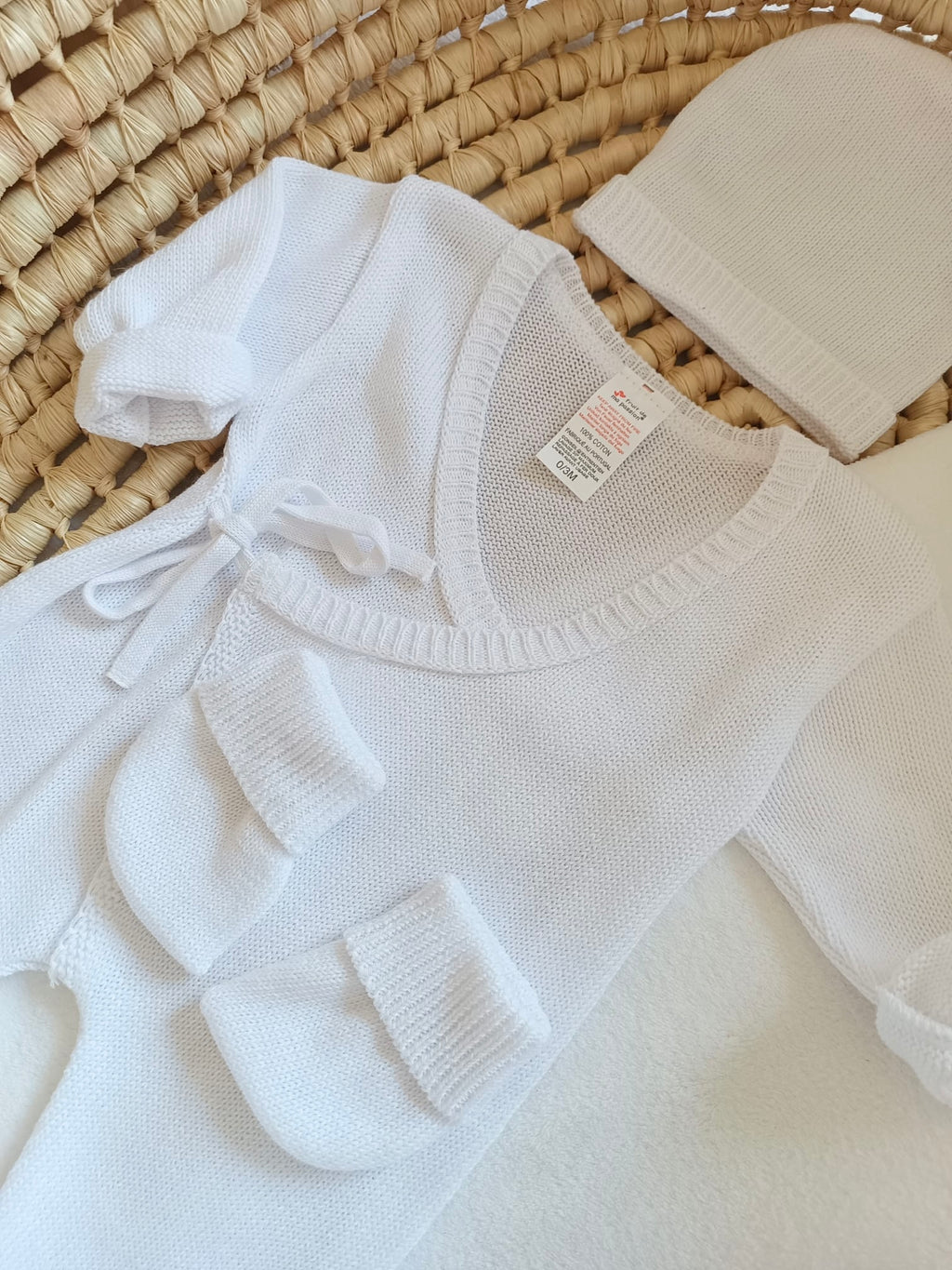 Combinaison blanche 100% coton, 3 pièces, 0/3 mois - personnalisable -