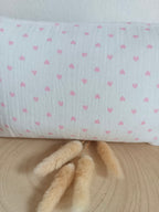 Trousse en gaze de coton coeurs rose - personnalisable -