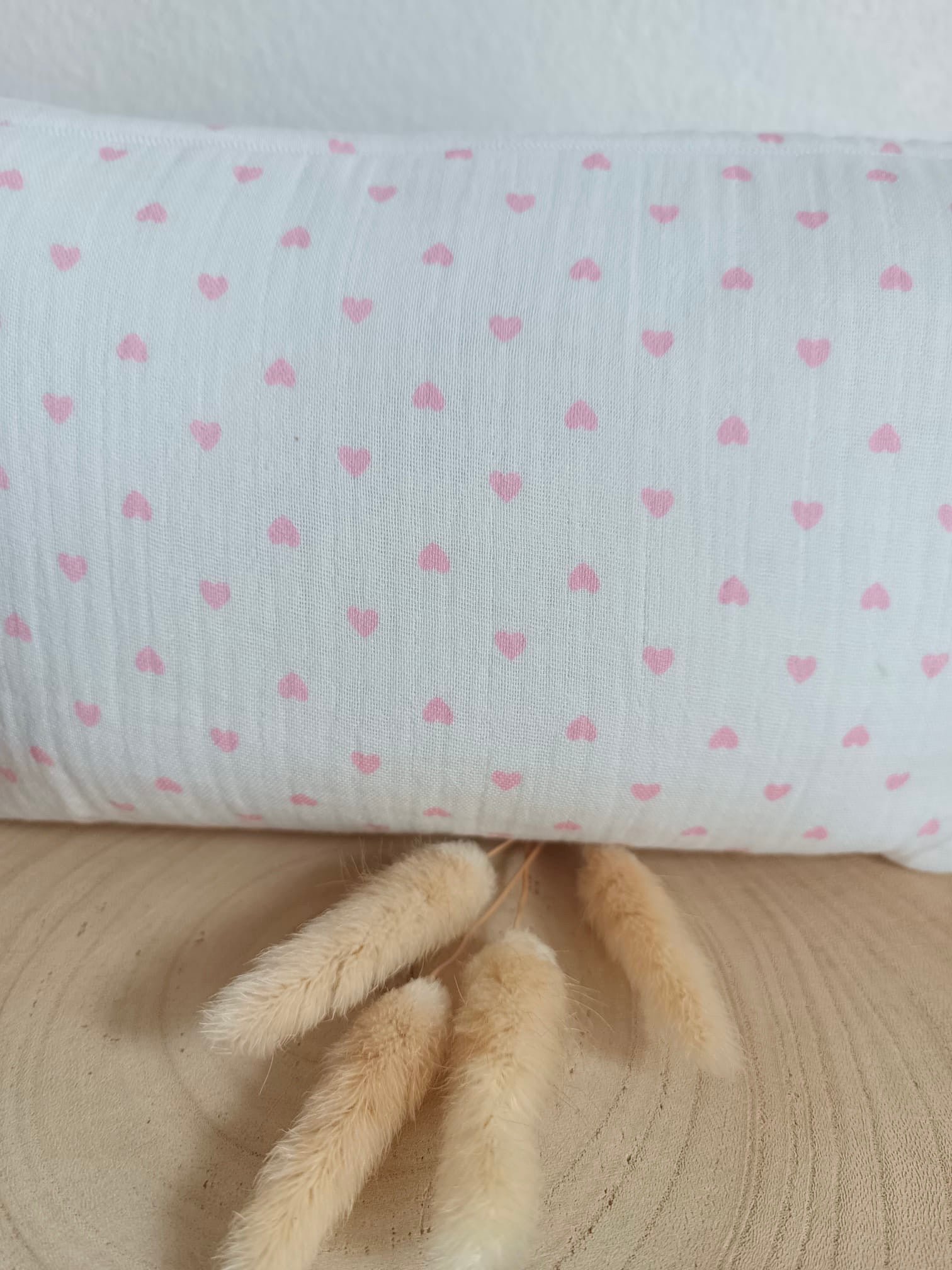 Trousse en gaze de coton coeurs rose - personnalisable -