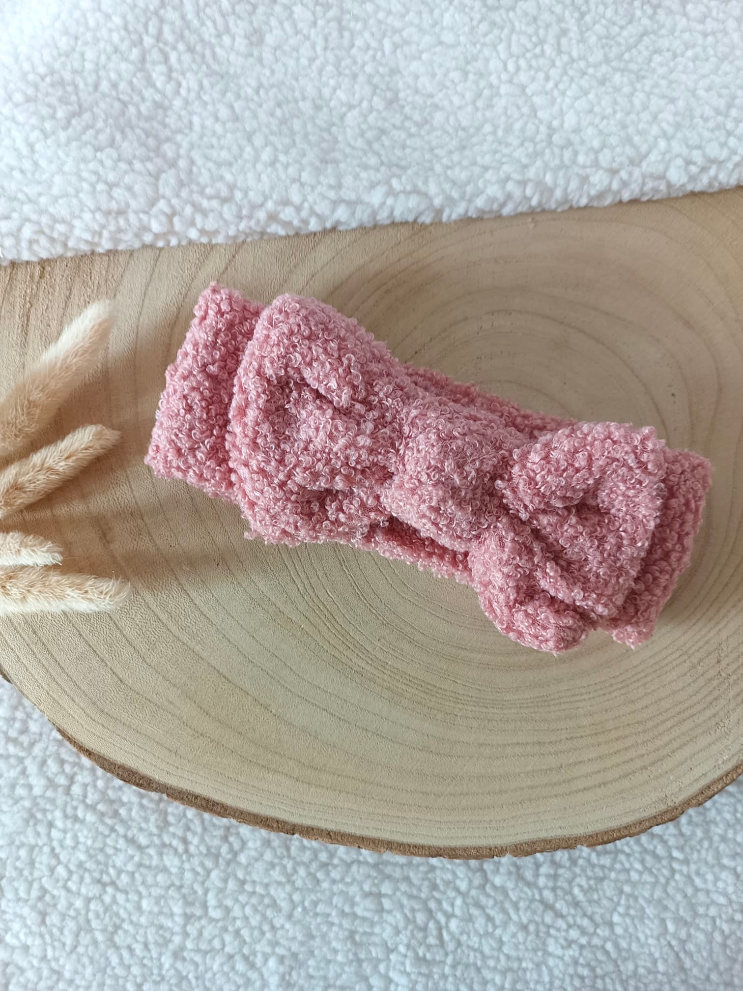 Bandeaux élastiques moumoute rose/blanc/vieux rose 0/6 mois