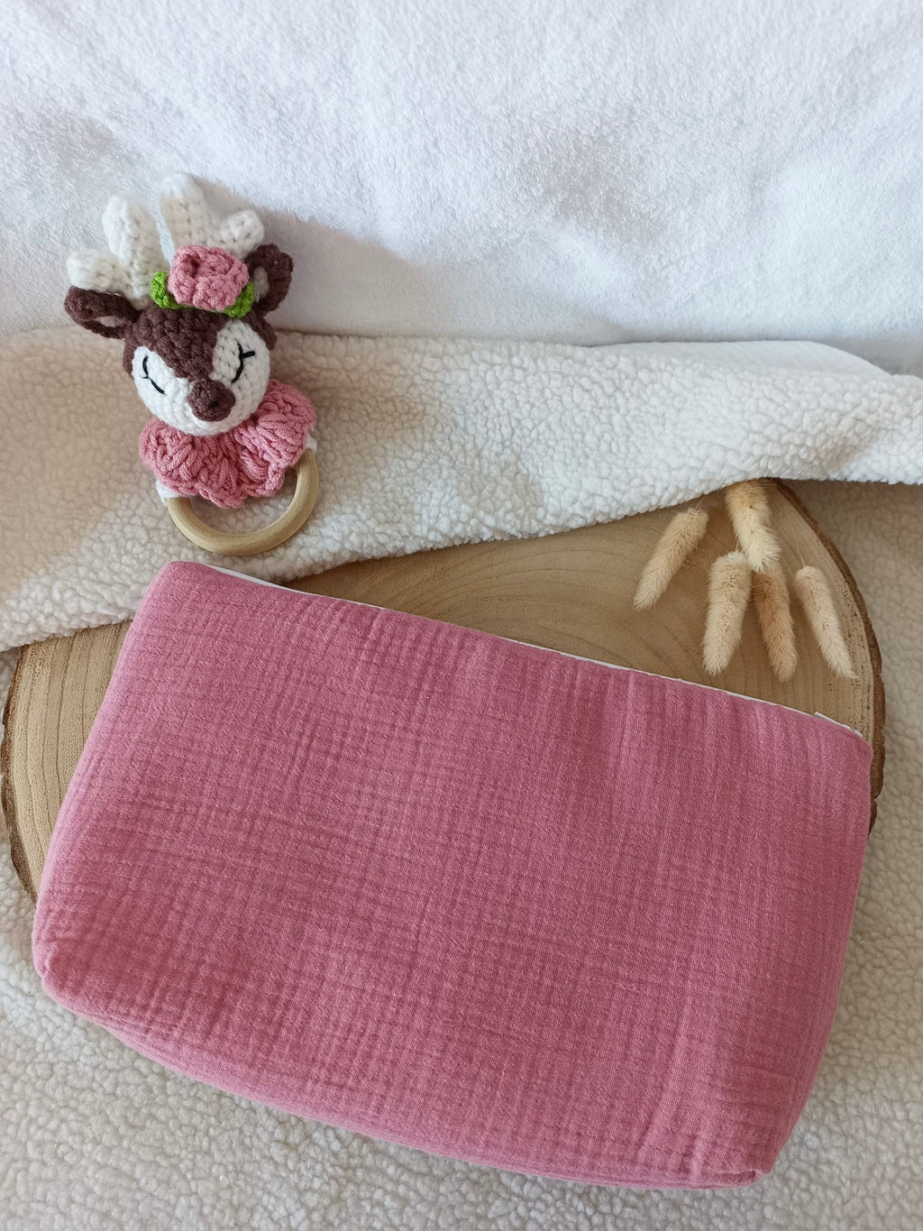Trousse en gaze de coton framboise - personnalisable -