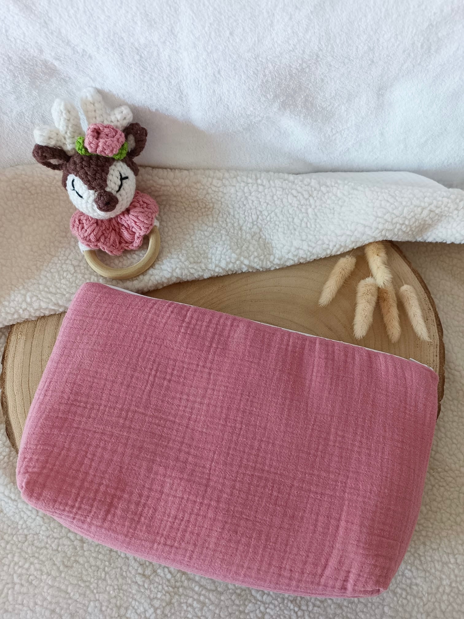 Trousse en gaze de coton framboise - personnalisable -