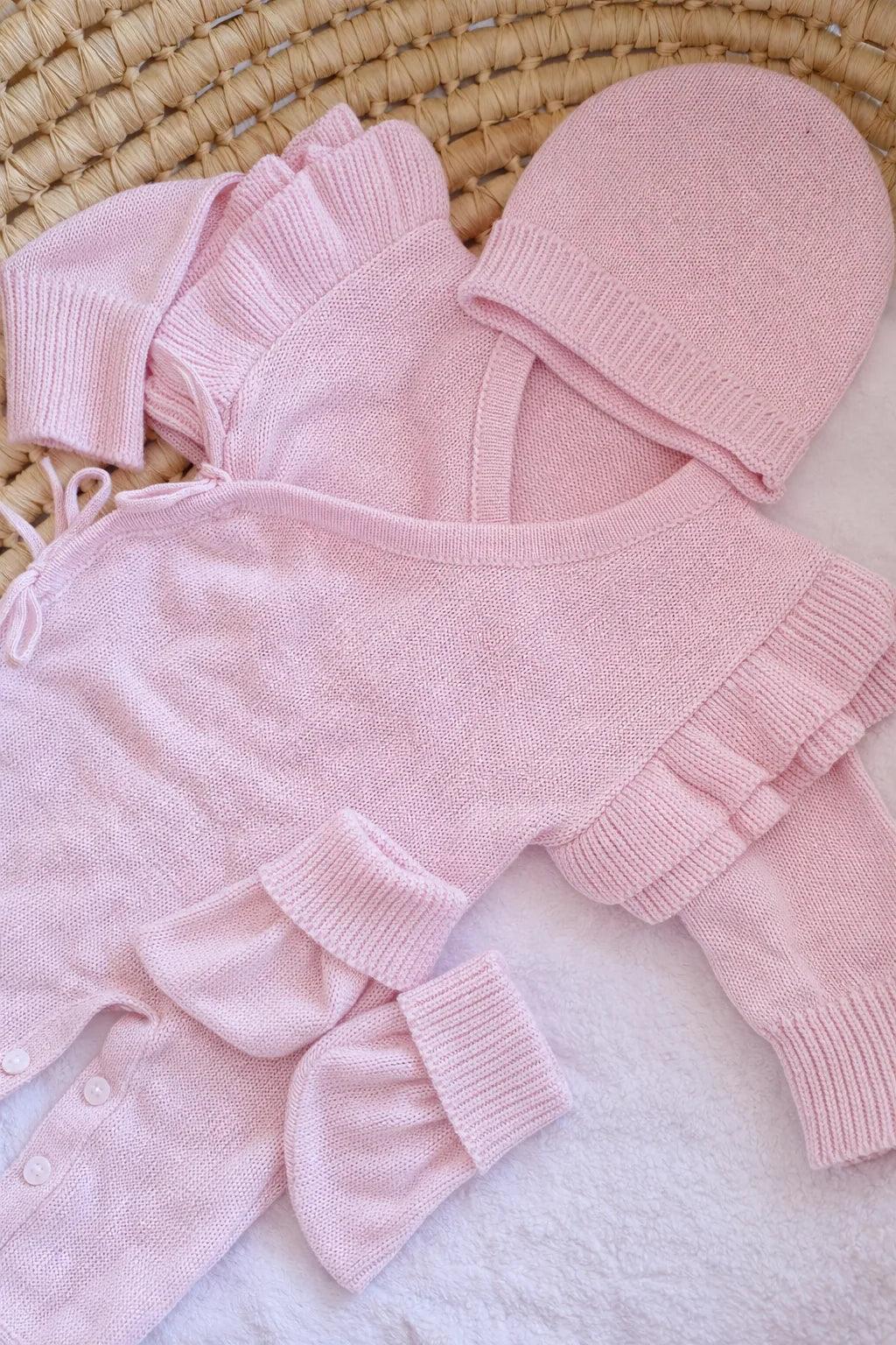 Combinaison naissance personnalisée à volants 100% coton – ensemble 3 pièces
