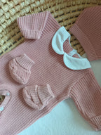 Combinaison maille MON PREMIER NOËL avec col blanc + COEURS + PRENOM - 0/3 mois - 3/6mois et 9/12 mois - personnalisable - Plusieurs couleurs